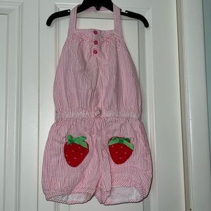 Pink and white strawberry seersucker Gymboree romper 5T